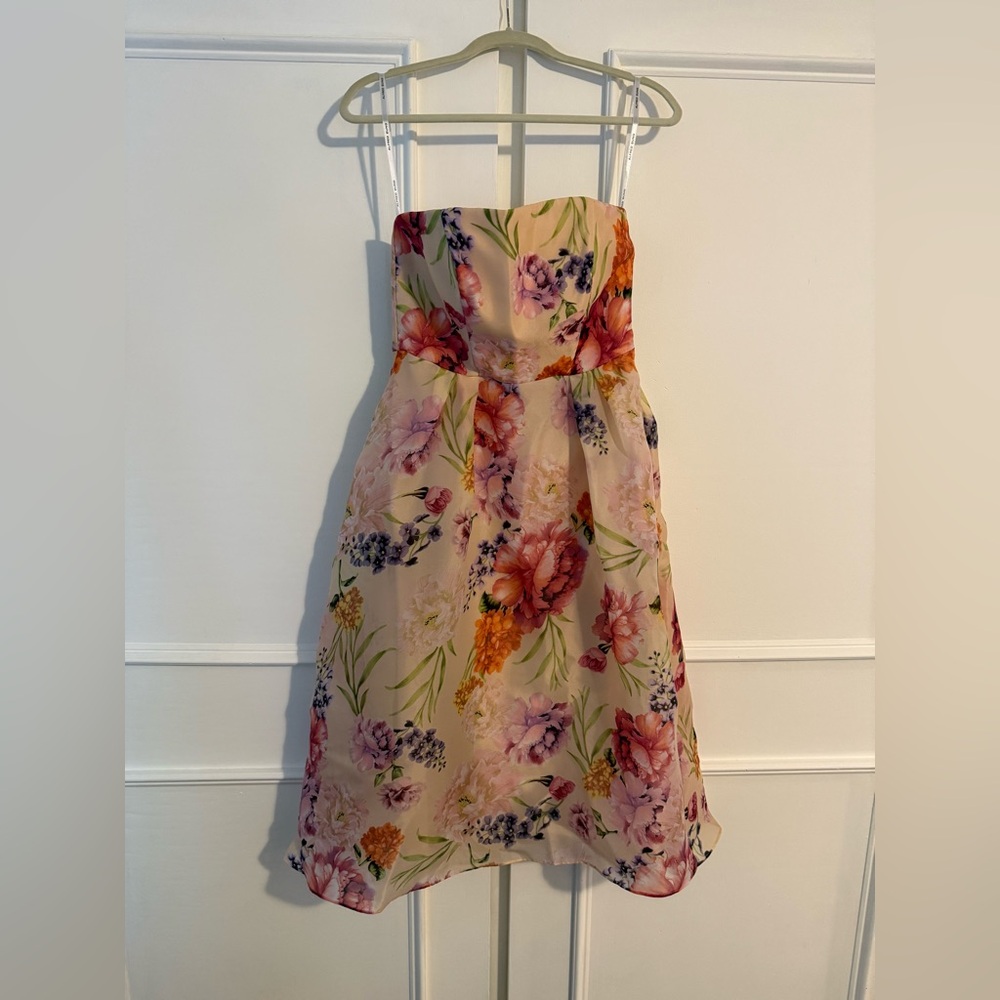 ALFRED SUNG Pink Strapless Sundress for Wedding Guest